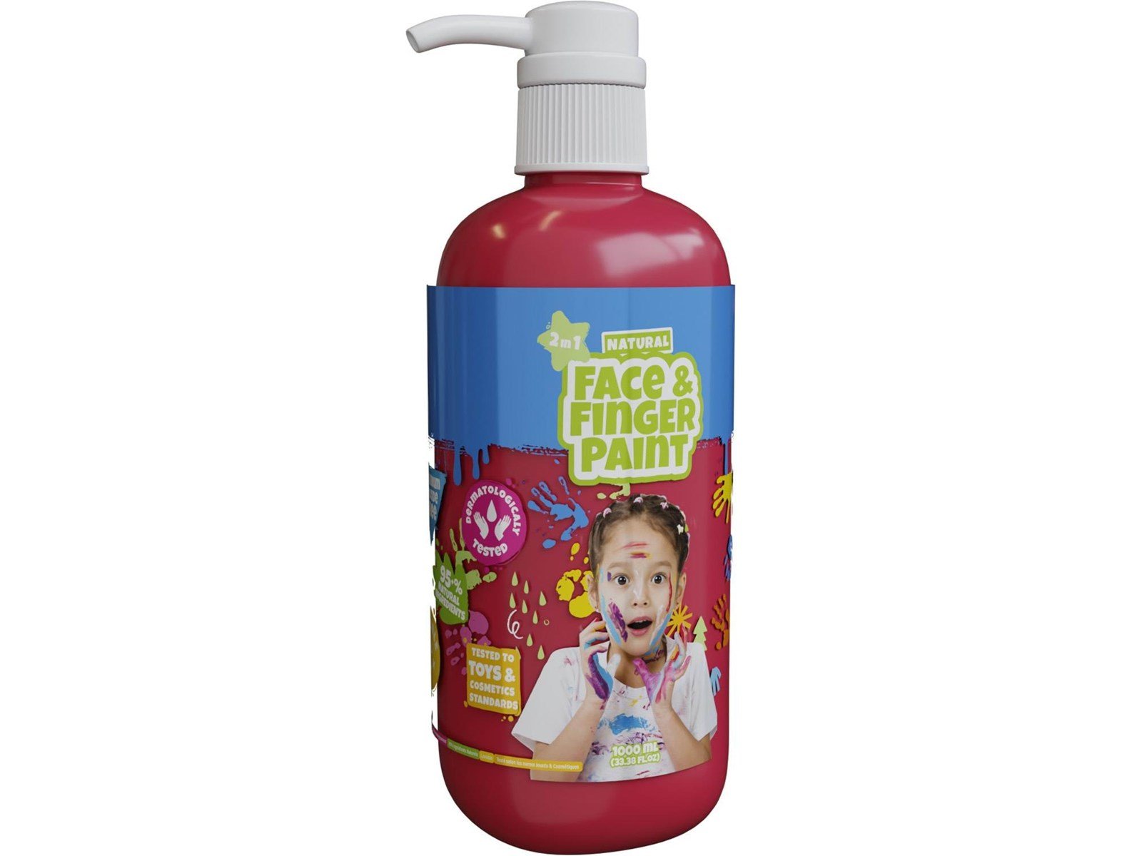 Boti Natural Face & Fingerpaint Bottle with Pump - Red 1L Boti Natural Face & Fingerpaint Bottle with Pump - Red 1L